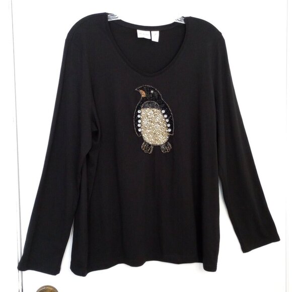 Chico's Zenergy Penguin Long Sleeved Embellished Tee - Picture 1 of 9
